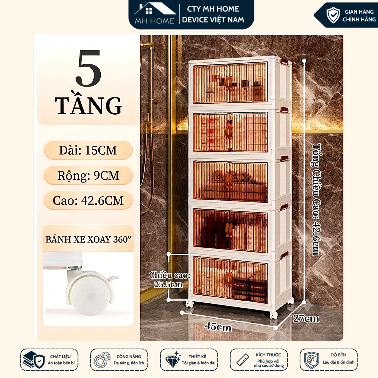 Tủ Đa Năng Nhiều Tầng Có Bánh Xe - Tủ Nhựa Đựng Quần Áo Đồ Chơi Cho Bé Có Cửa Chống Bụi Giúp Phòng Gọn Gàng MH Home